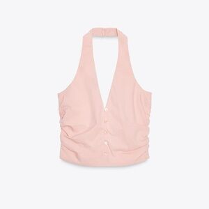 Zara Pink Vest Halter Neck Button-Up Top